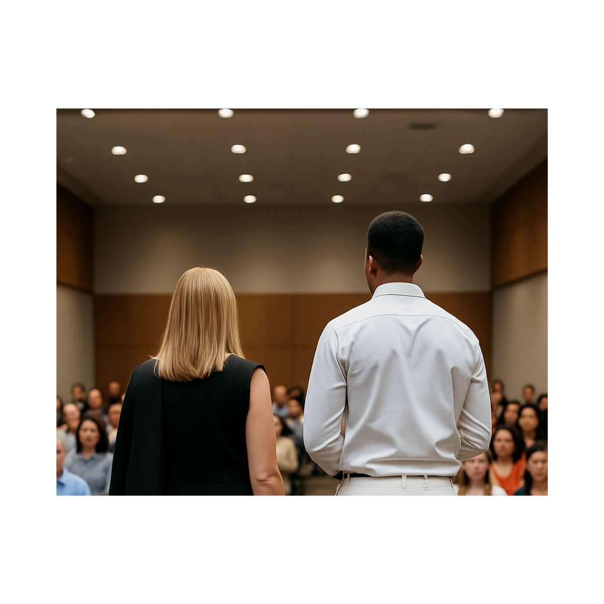 Move With Intention facilitators on stage in front of a seated audience